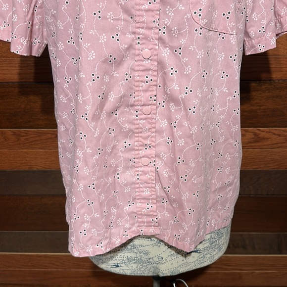 Boca Bay Collared Short Sleeve Pink Floral Button Down Blouse - Picture 3 of 11